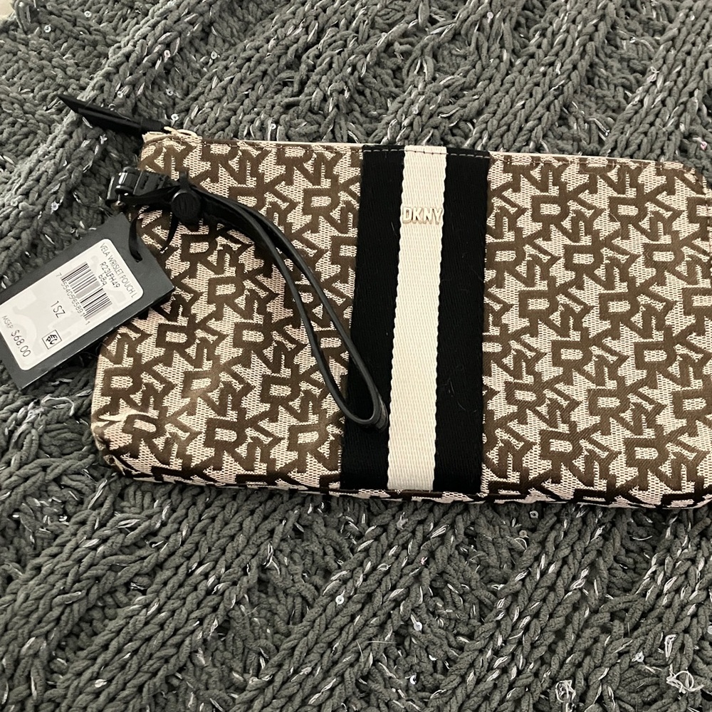DKNY Monogram Brown and Cream Clutch - Picture 1 of 5